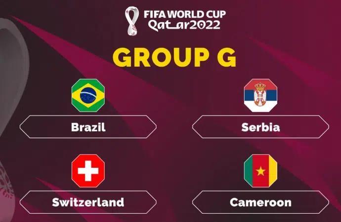ĐT Brazil, Serbia, Thụy Sĩ và Cameroon sẽ cạnh tranh 2 tấm vé đi tiếp ở bảng G.