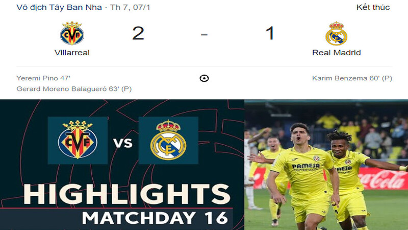 Villarreal đã đánh bại Real Madrid với tỉ số 2-1 tại La Liga