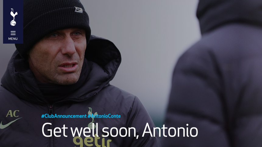 Trang chủ Tottenham thông báo Antonio Conte gặp vấn đề về sức khỏe